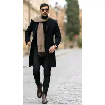 Black men wool winter Overcoat Long Trench Coat 